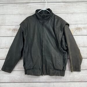Vintage Andrew Marc Convertible Pebbled Leather Jacket Mens M Black Brown